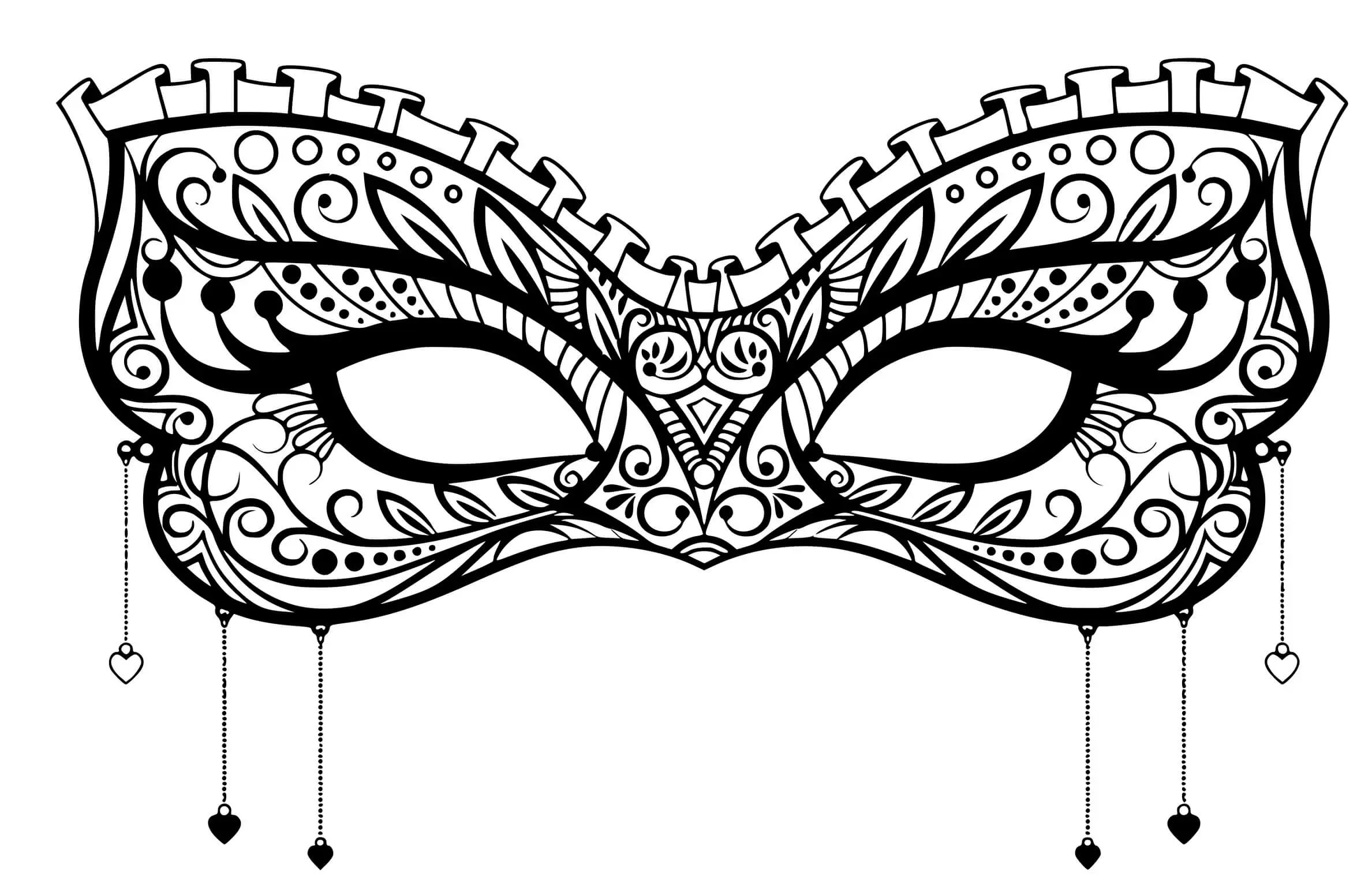 Coloriage Masque Carnaval Dentelle Cœur Discret - Carnaval à imprimer