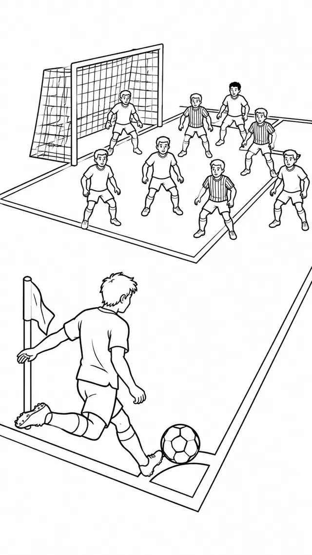Desenho de Desenho para colorir cobrança de escanteio no futebol para colorir