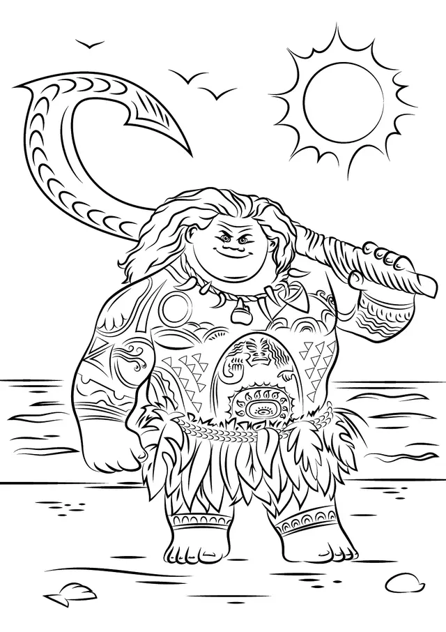 Coloriage Maui du film Vaiana Disney - Vaiana à imprimer