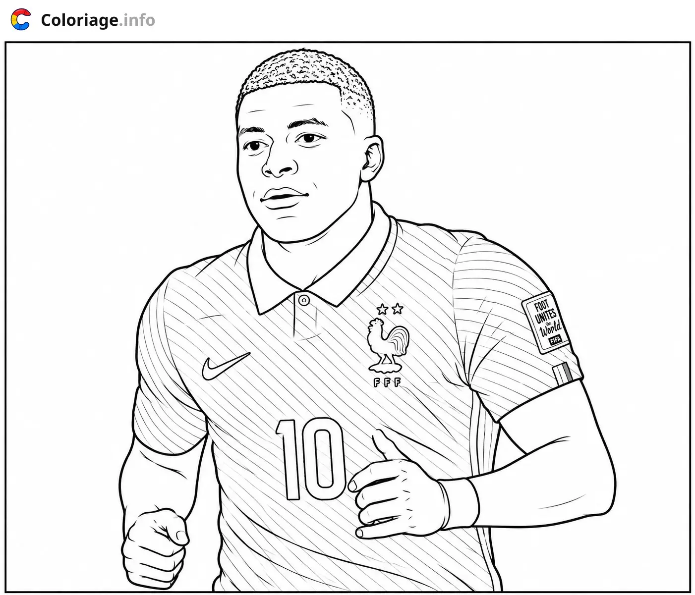 Coloriage Mbappé joueur football français numéro 10 lors de la coupe du monde FIFA 2026 - Mbappé à imprimer