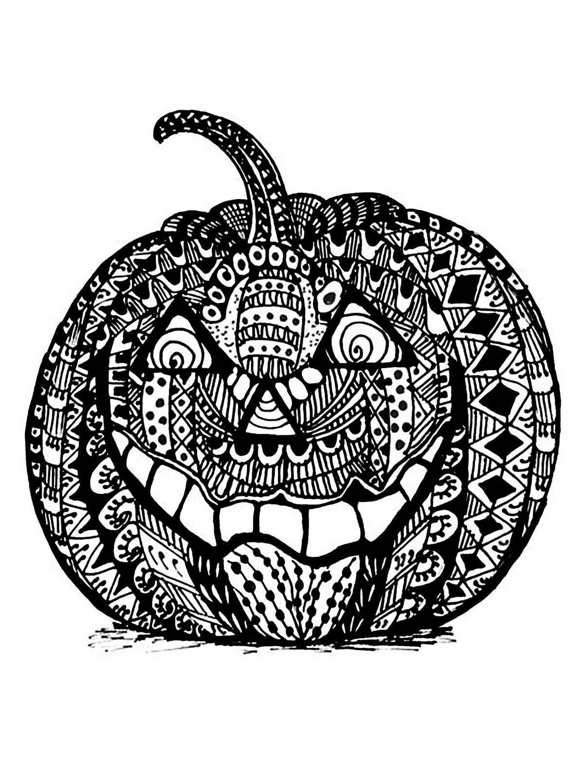 Evil Halloween Pumpkin Zentangle for Adults coloring page to print