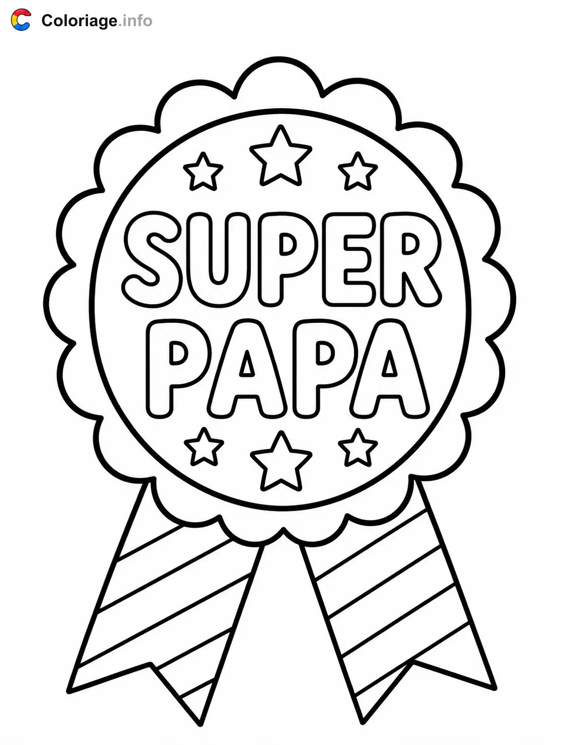Coloriage Médaille super papa à colorier - Fête des pères à imprimer