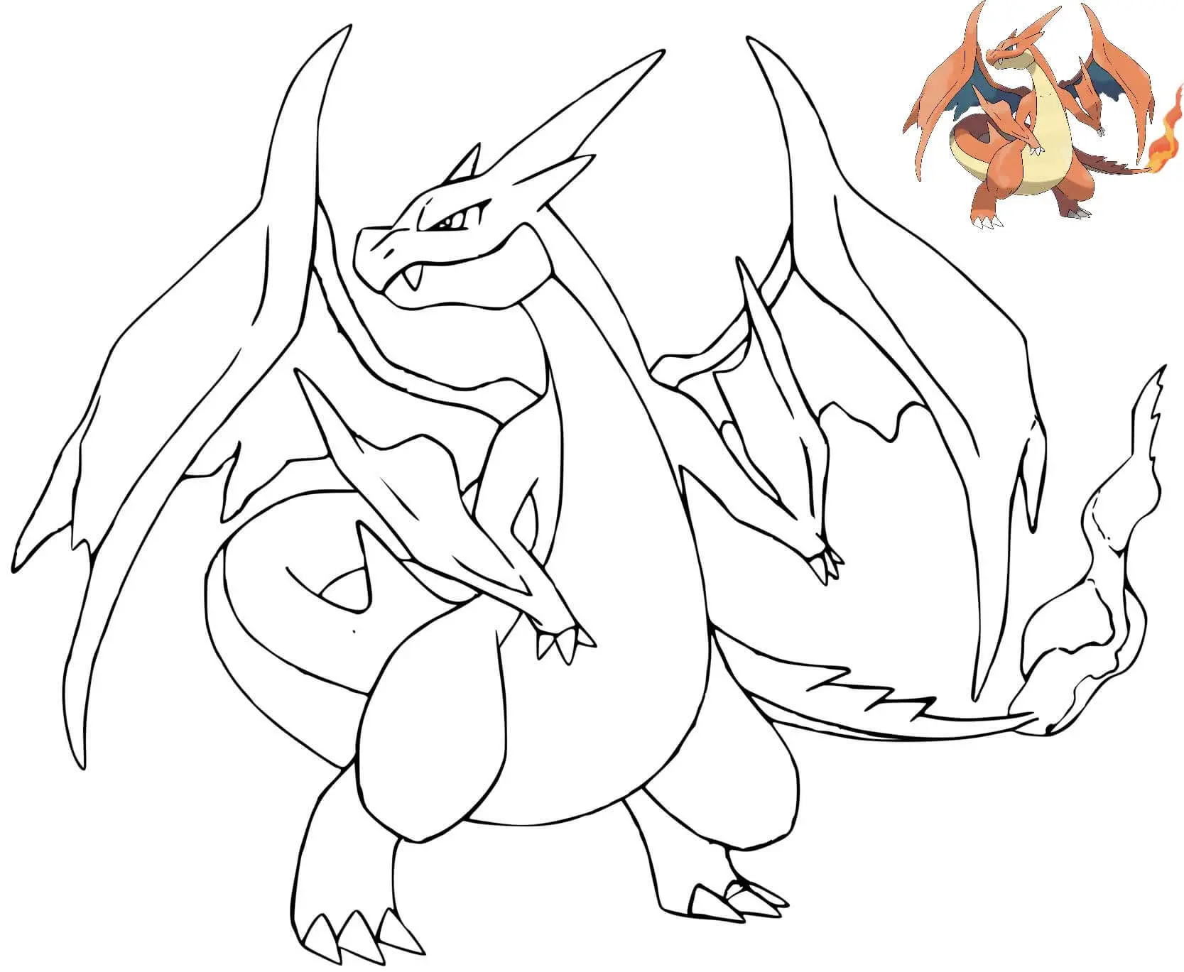 Coloriage Mega Dracaufeu Y Pokemon Avec Dessin Modèle - Dracaufeu à imprimer