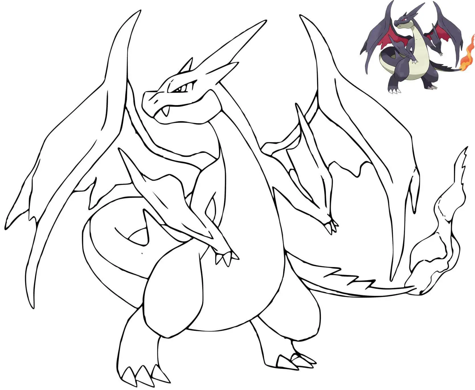 Coloriage Mega Dracaufeu Y Pokemon Mauve Avec Dessin Modèle - Dracaufeu à imprimer