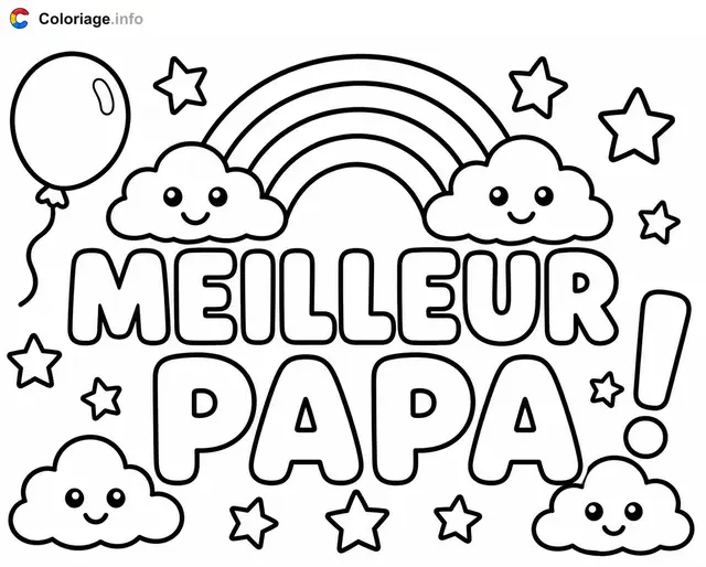 Coloriage Meilleur papa arc-en-ciel - Fête des pères à imprimer