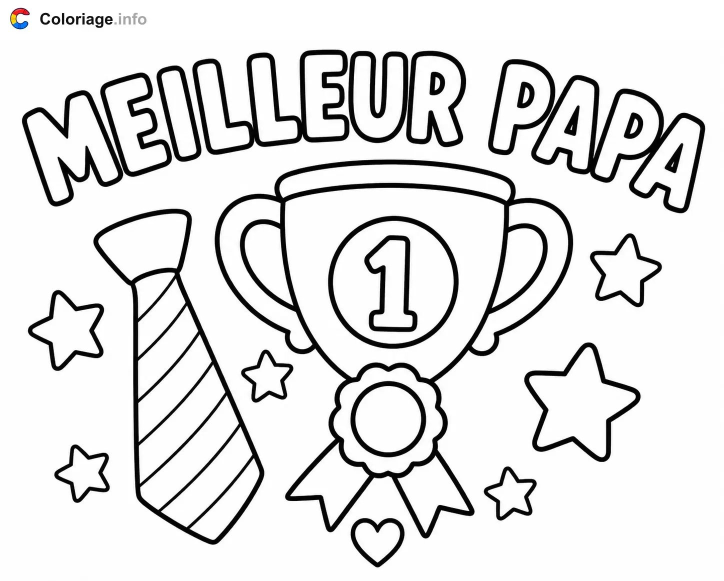 Coloriage Meilleur papa cravate et trophée fête des pères - Fête des pères à imprimer