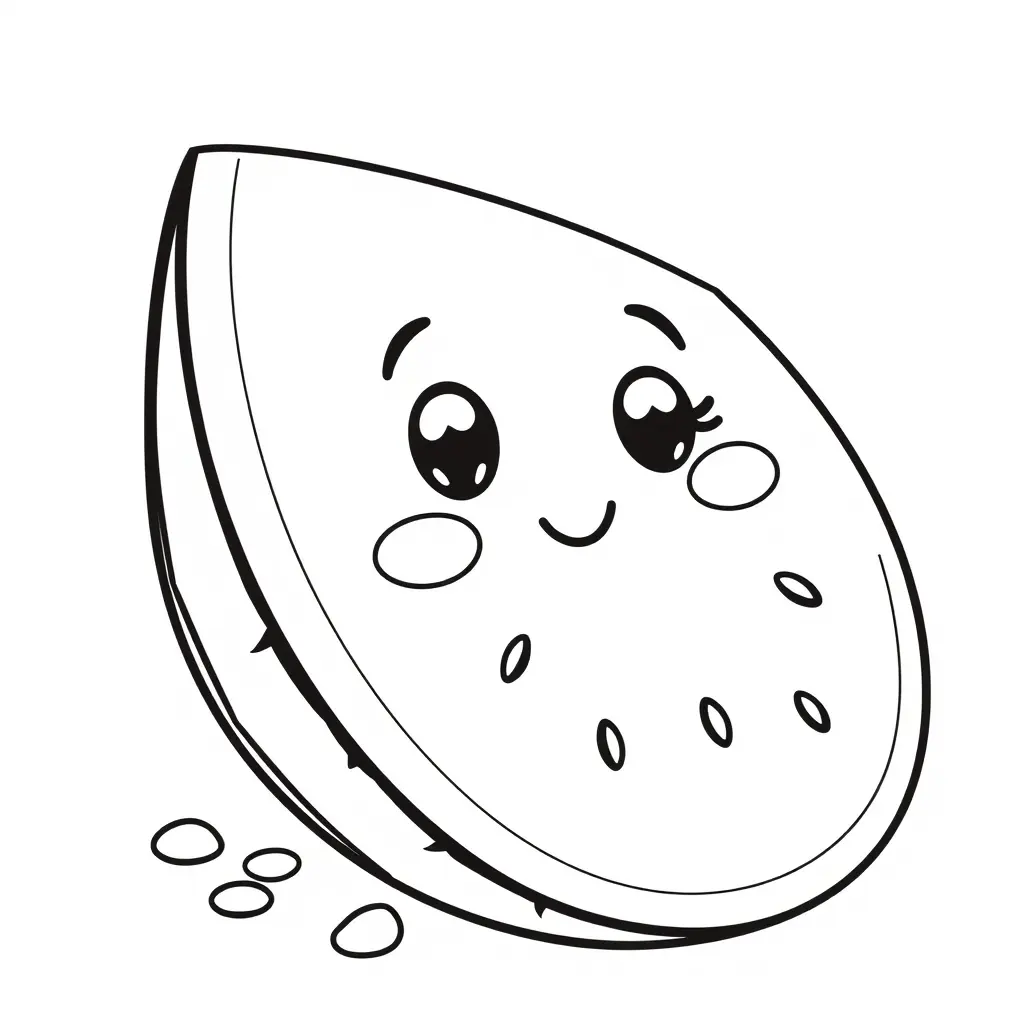 Coloriage Melon D'eau Pasteque 2 Fruit Kawaii - Kawaii fruits à imprimer