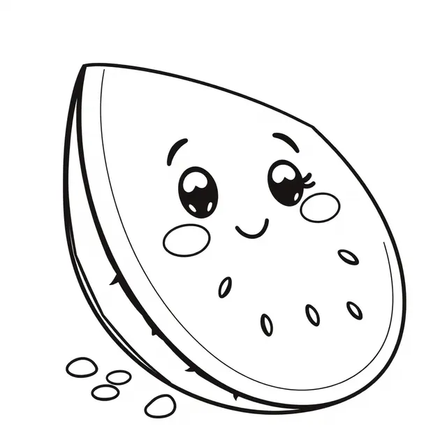 Kawaii Watermelon Fruit #2 coloring page to print