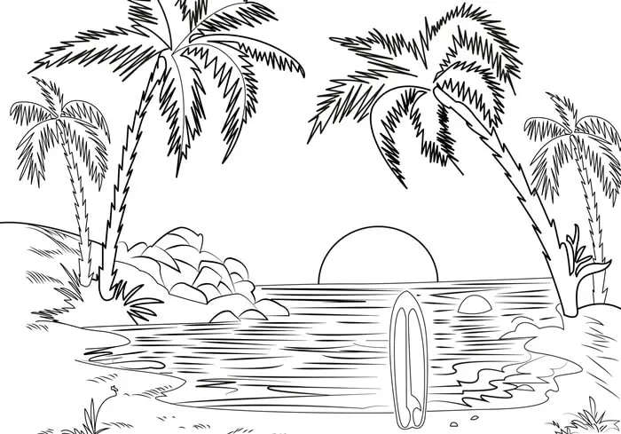 Kleurplaat Zee en strand om te printen