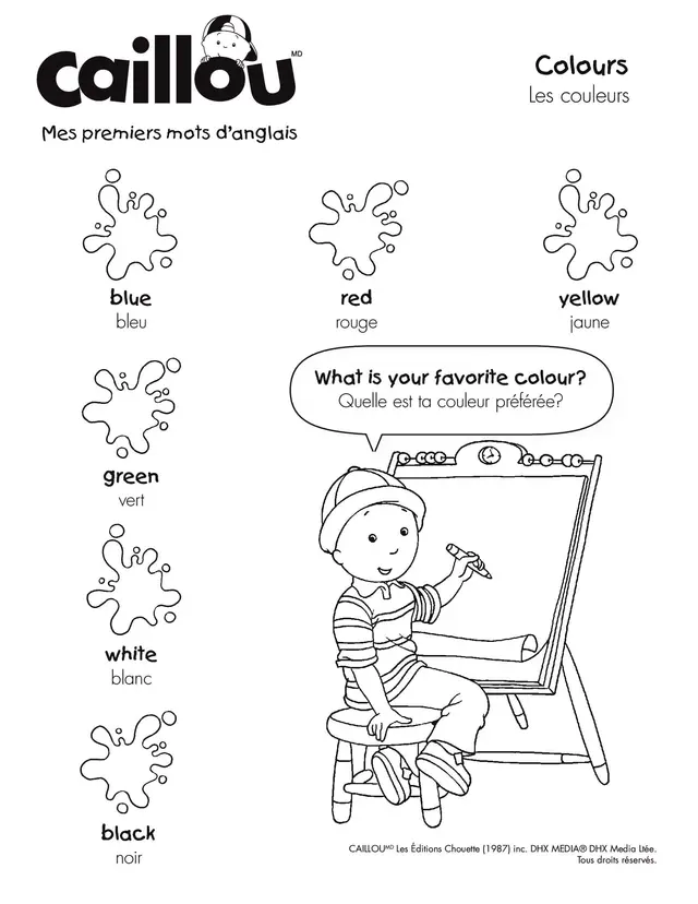 Coloriage Mes Premierrs Mots En Anglais De Caillou - Caillou à imprimer
