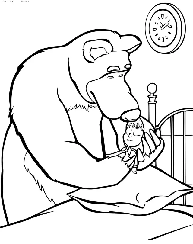 Coloriage Michka Deplace Masha Dans Son Lit Pour Sommeil - Masha et michka à imprimer