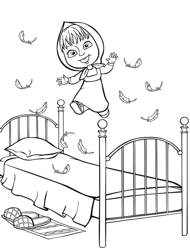 Coloriage Michka Saute Sur Le Lit - Masha et michka à imprimer
