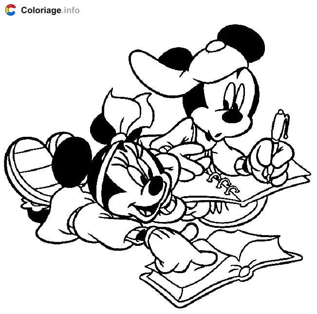 Mickey and Minnie Doing Homework coloring page to print