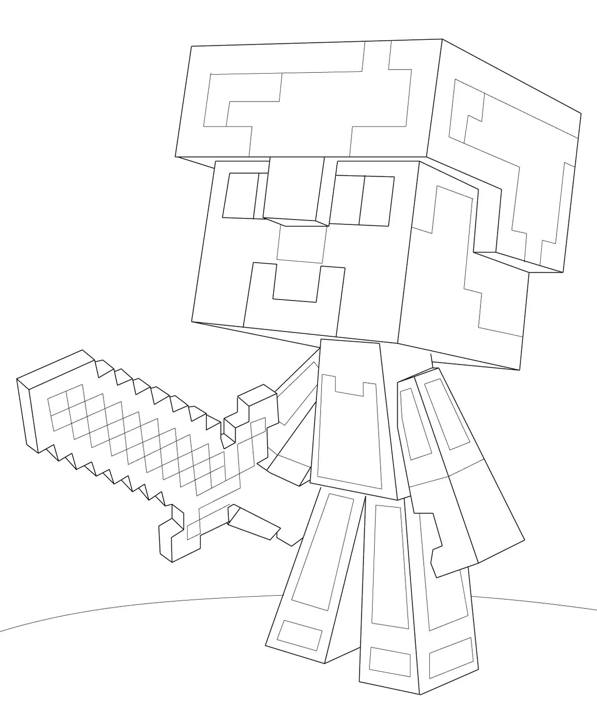 Disegno di Minecraft Steve con l'armatura di diamante da stampare