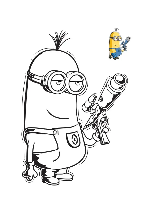 Coloriage Minion Est Arme Et Tien Un Fusil - Minions à imprimer