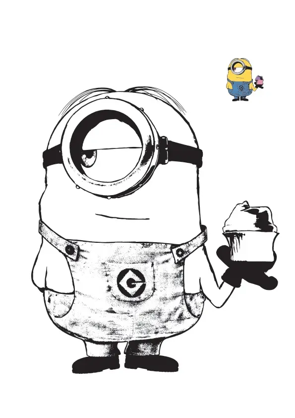 Dibujo de Minion enamorado de un helado para colorear