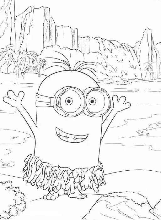 Coloriage Minion souriant avec ses lunettes rondes - Minions à imprimer