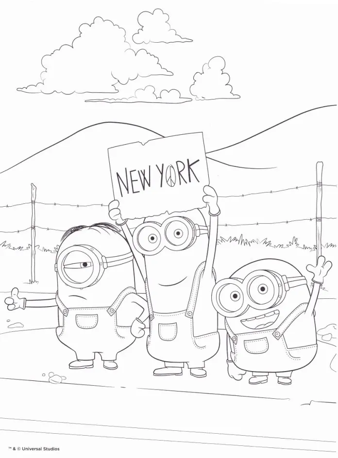 Ausmalbild Minion auf dem Weg nach New York zum Ausdrucken