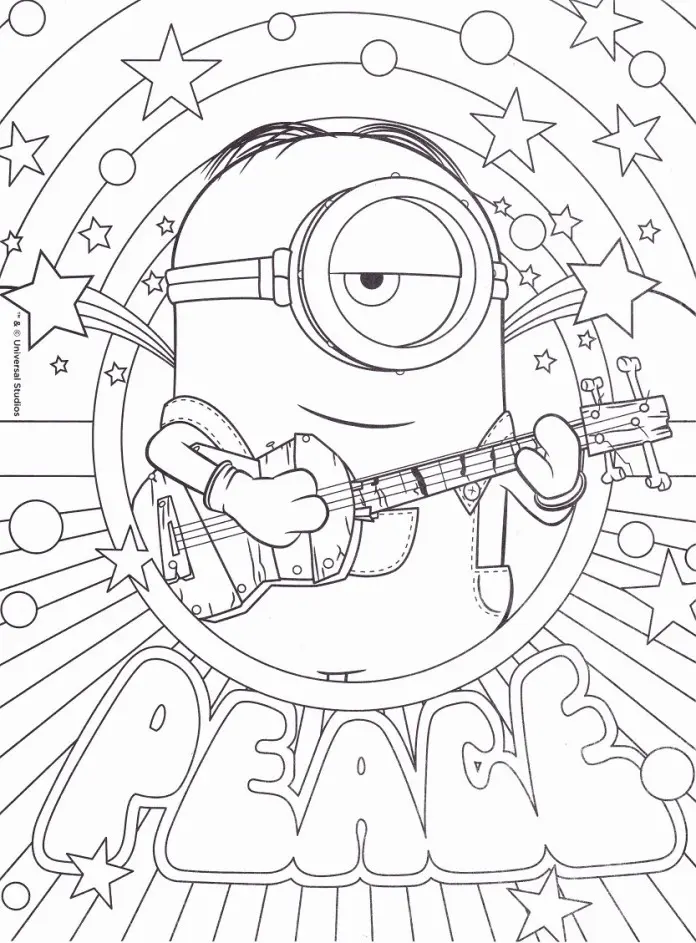 Coloriage Minion Peace Paix - Minions à imprimer