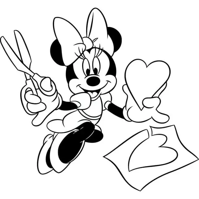 Coloriage Minnie Decoupe Un Cœur Bricolage - Minnie à imprimer
