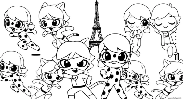 Coloriage Miraculous Chat Noir Kawaii Fille - Fille à imprimer