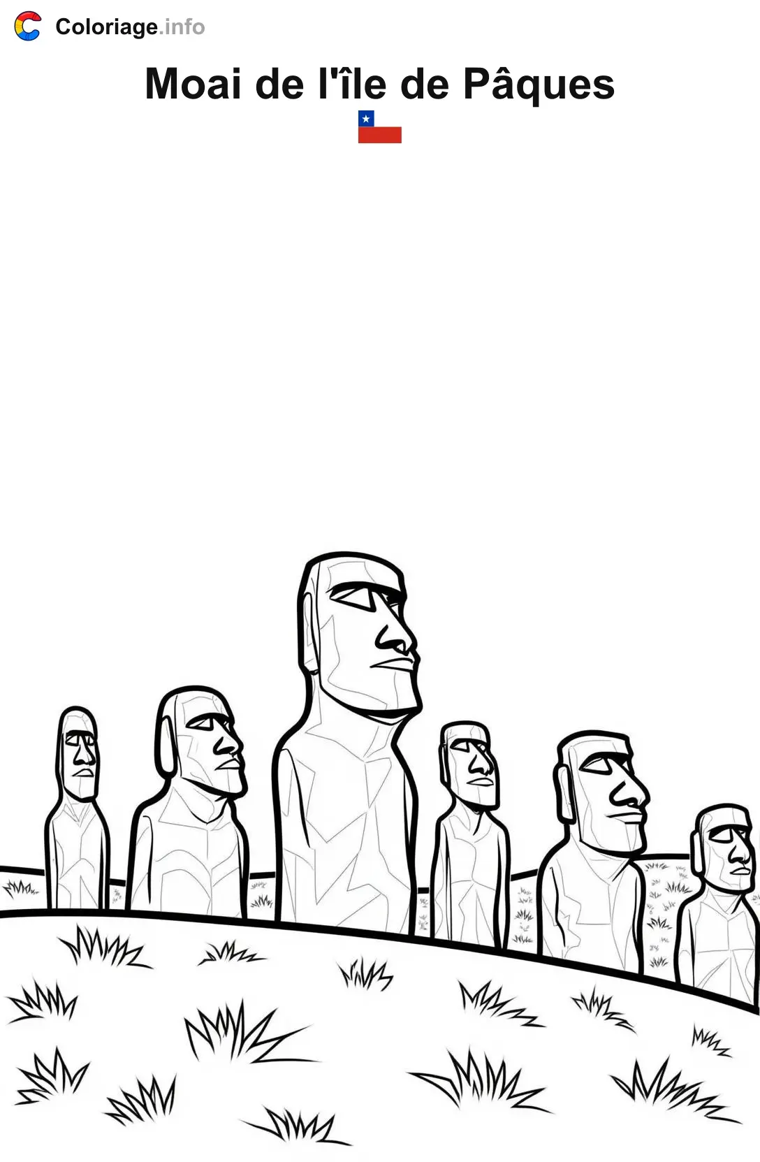 Coloriage Moai de l'île de Pâques Chili - Monuments à imprimer
