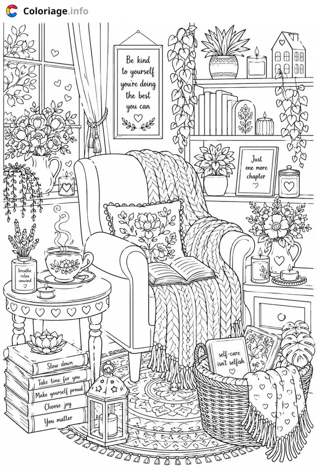 Desenho de Um Cantinho Aconchegante para Relaxar para colorir