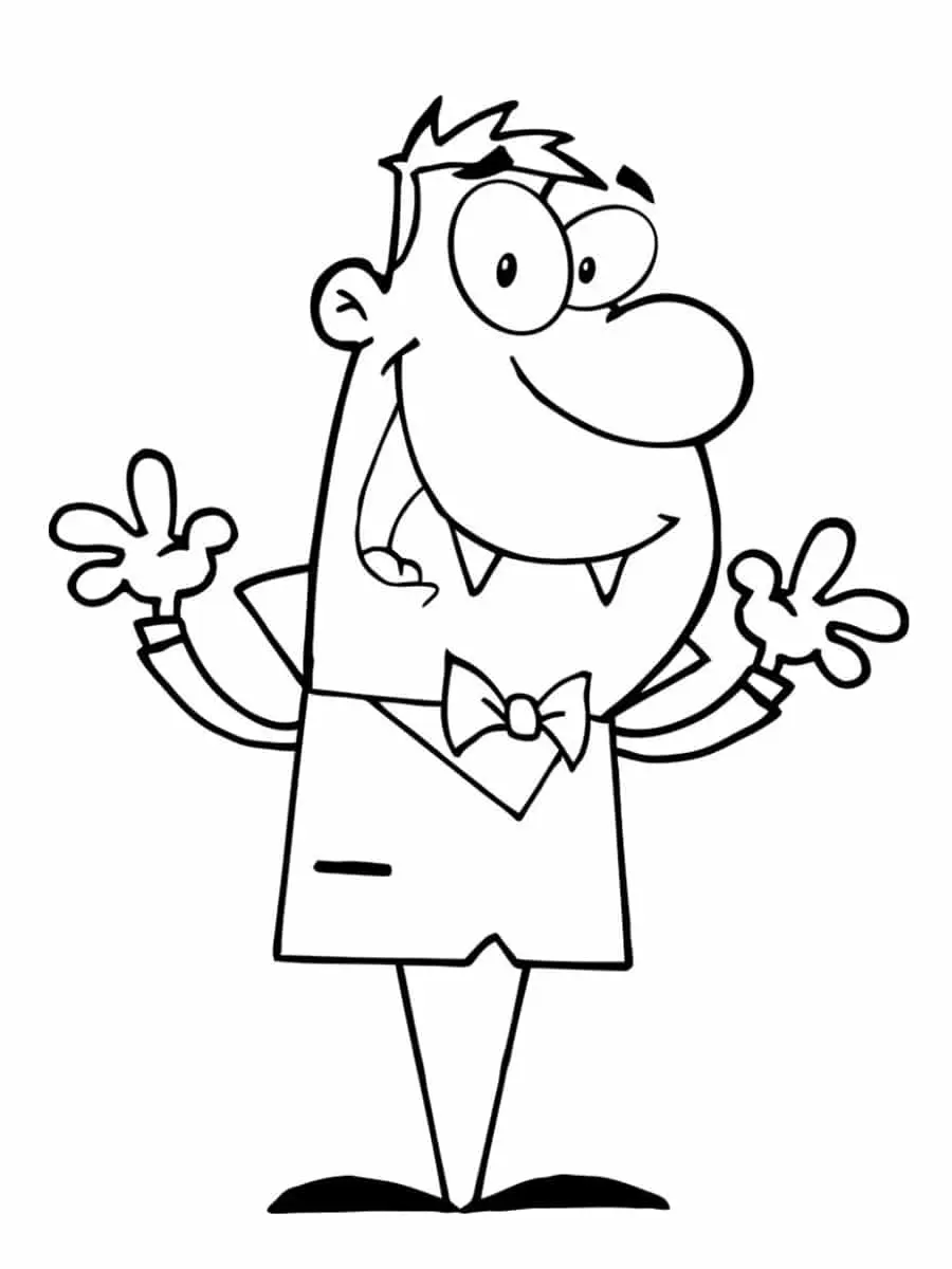 Mr. Tuxedo the Vampire with a Tooth coloring page to print