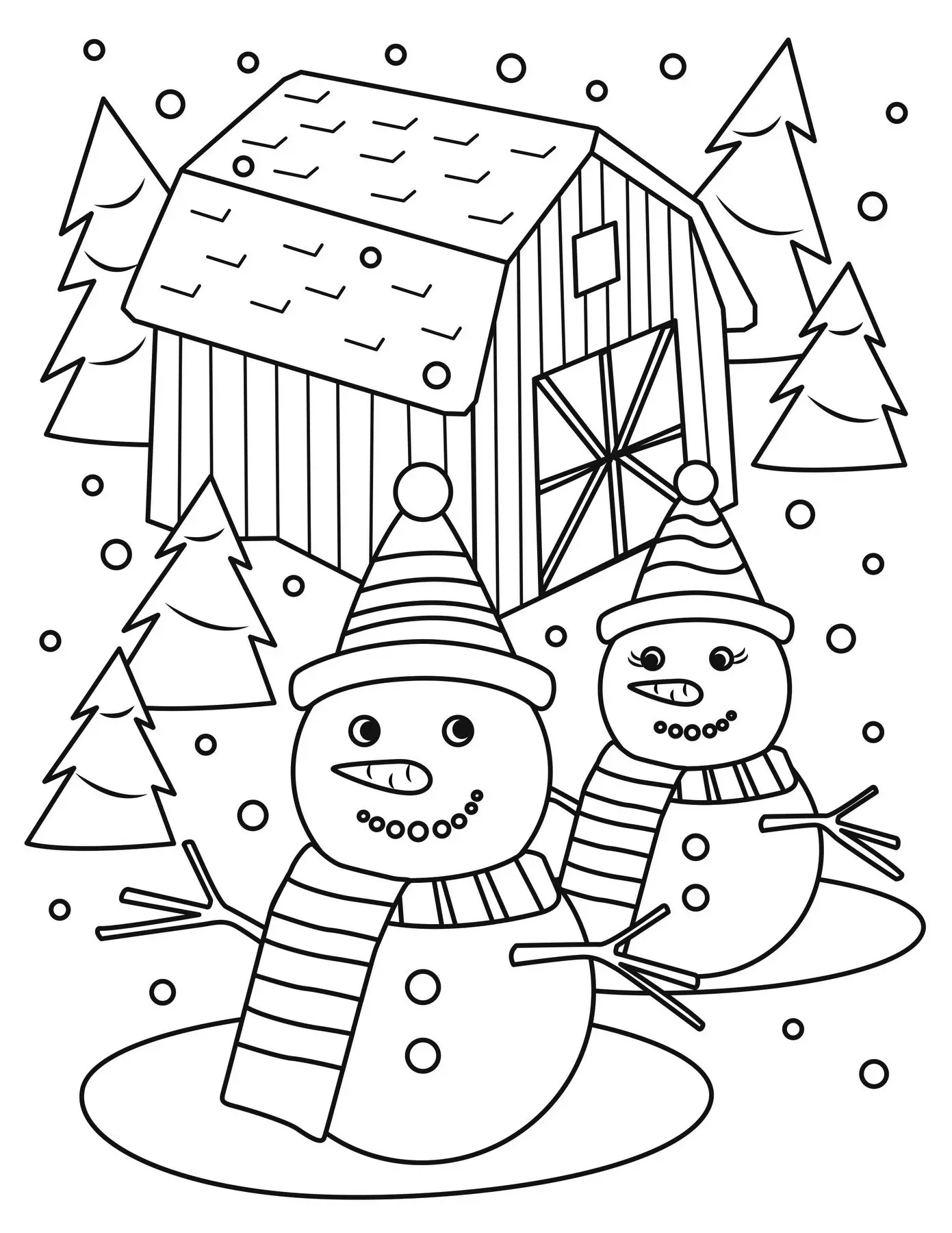 Coloriage Monsieur Et Madame Bonhomme De Neige - Noël à imprimer