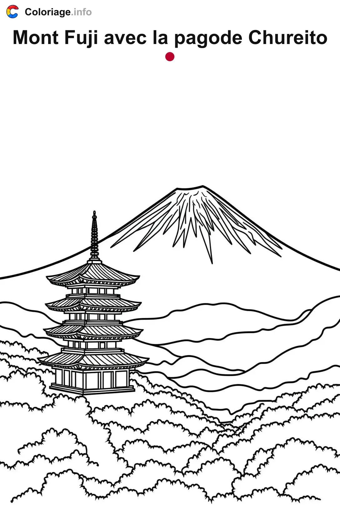 Coloriage Mont Fuji avec la pagode Chureito Japon - Monuments à imprimer