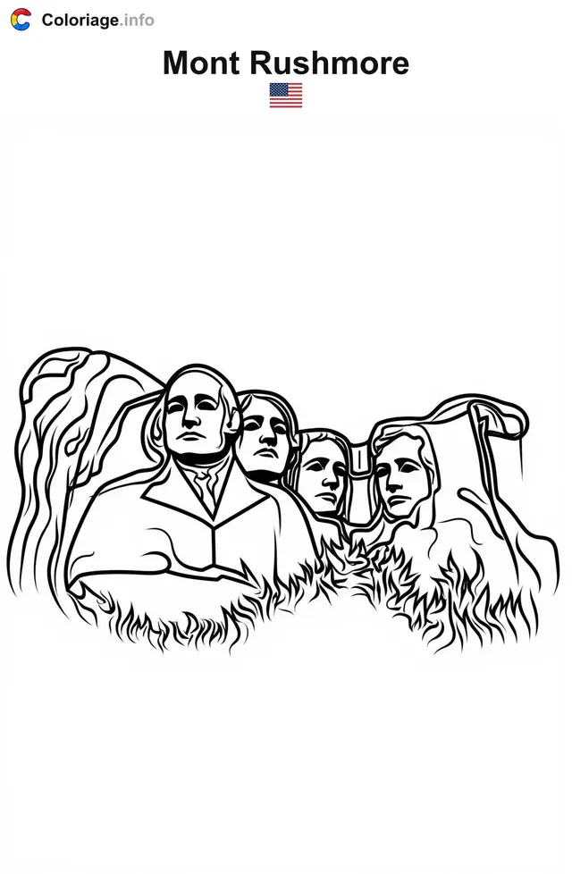 Coloriage Mont Rushmore États-Unis - Monuments à imprimer