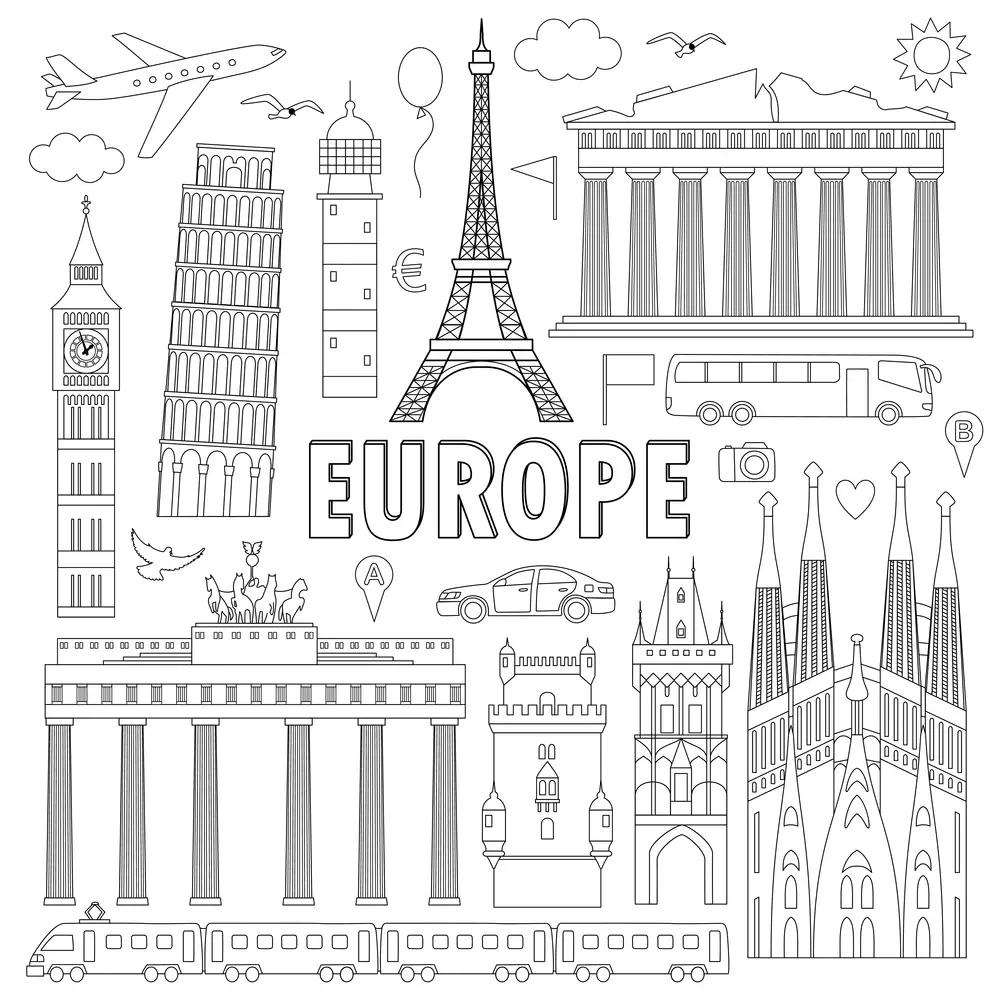 Coloriage Monuments Célèbres Europe - France à imprimer