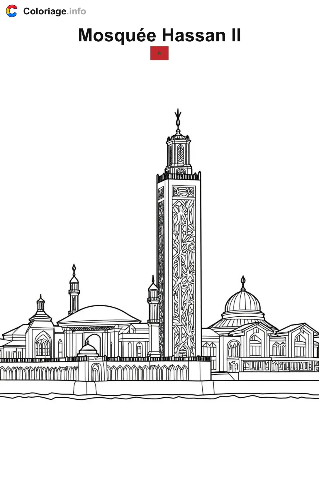 Coloriage Mosquée Hassan II Maroc - Monuments à imprimer