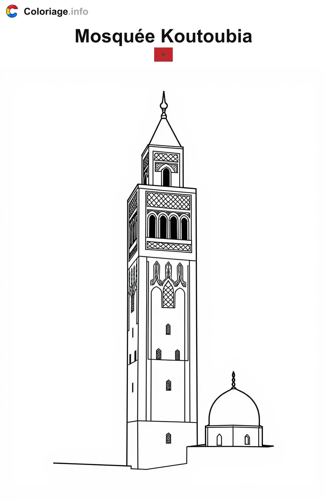 Coloriage Mosquée Koutoubia Maroc - Monuments à imprimer