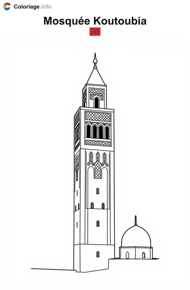 Coloriage Mosquée Koutoubia Maroc - Monuments à imprimer