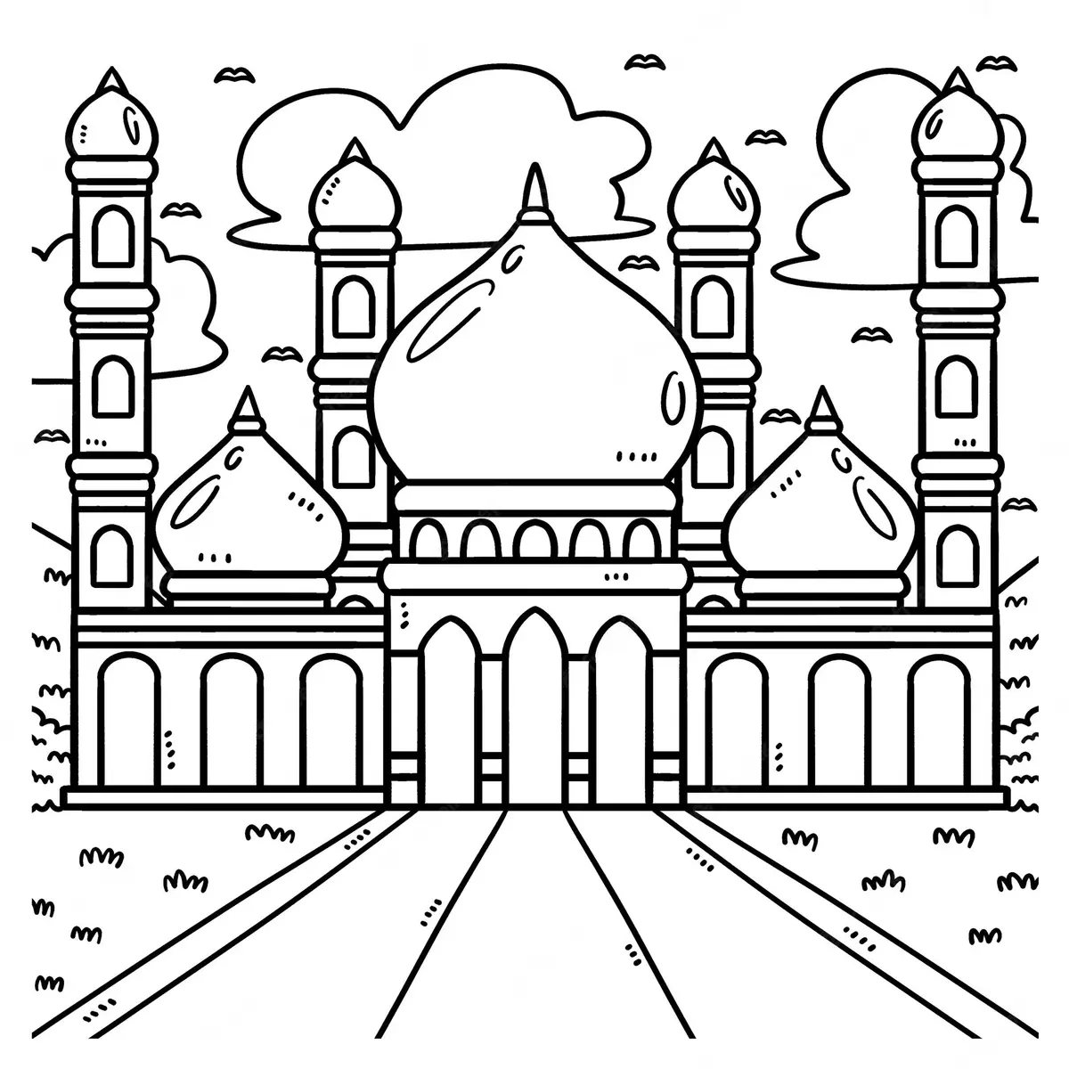 Dibujo de Mezquita musulmana de Ramadán para niños para colorear