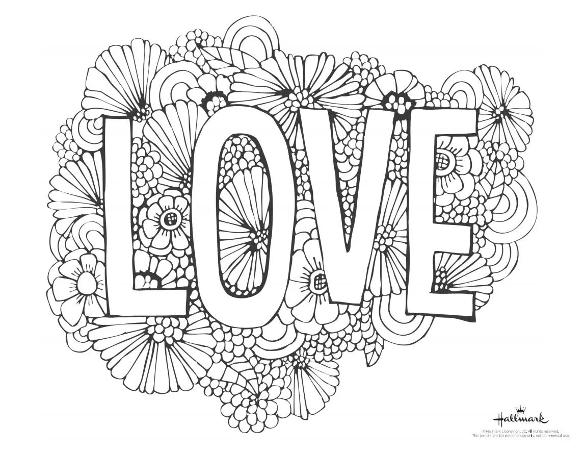 Coloriage Mot Amour Avec Fond De Fleurs - Saint-Valentin à imprimer