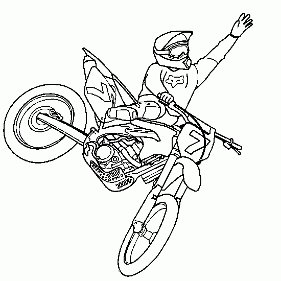 Ausmalbild Motocrossfahrer beim Salto-Sprung zum Ausdrucken