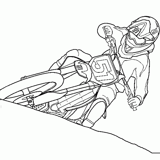 Ausmalbild Motocrossfahrer in Aktion auf der Piste zum Ausdrucken