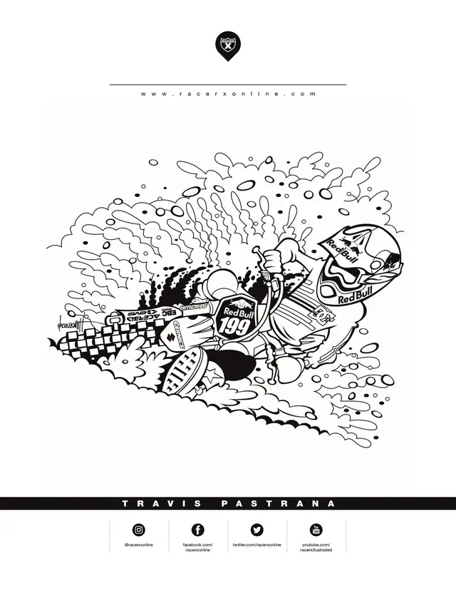 Coloriage Motocross Suzuki Redbull 199 Travis Pastrana - Motocross à imprimer
