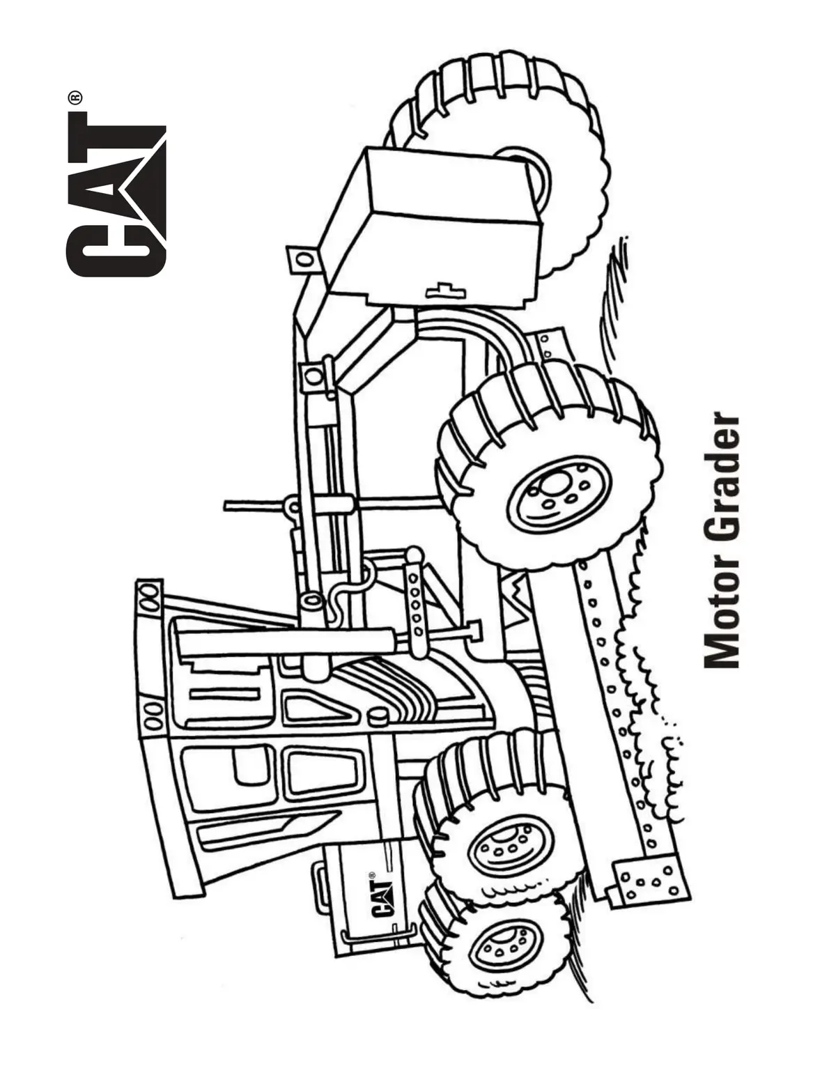 Ausmalbild Motor Grader Camion Cat zum Ausdrucken