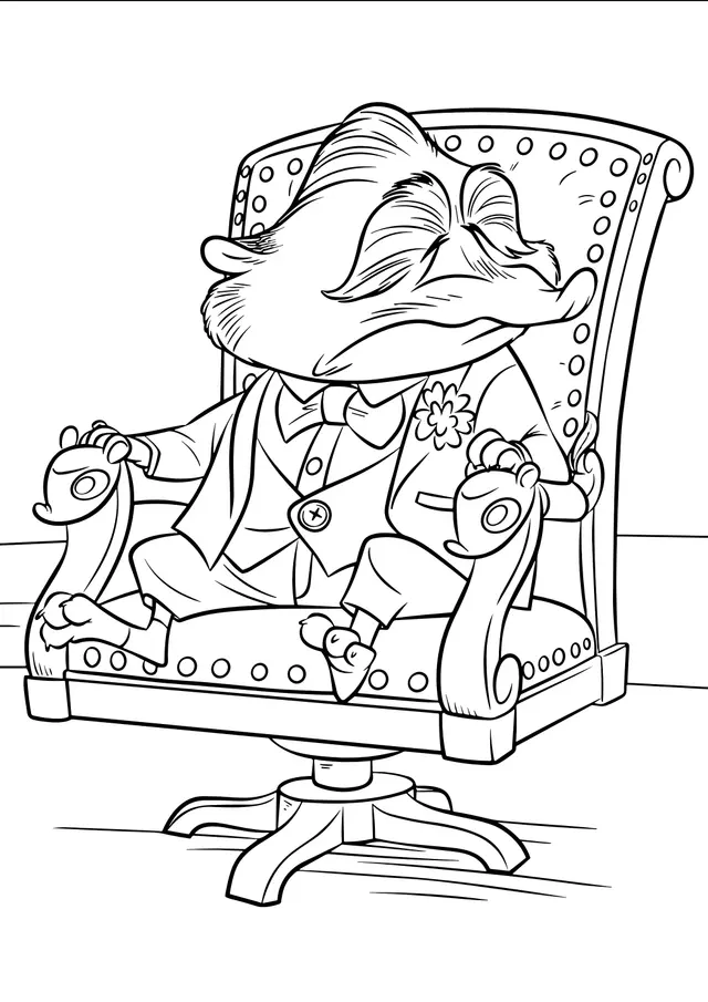 Coloriage Mr Big Endormi Dans Un Fauteuil - Zootopie à imprimer