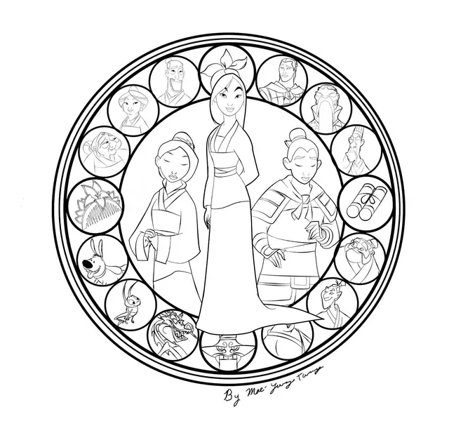 Coloriage Mulan Mandala Disney - Mulan à imprimer