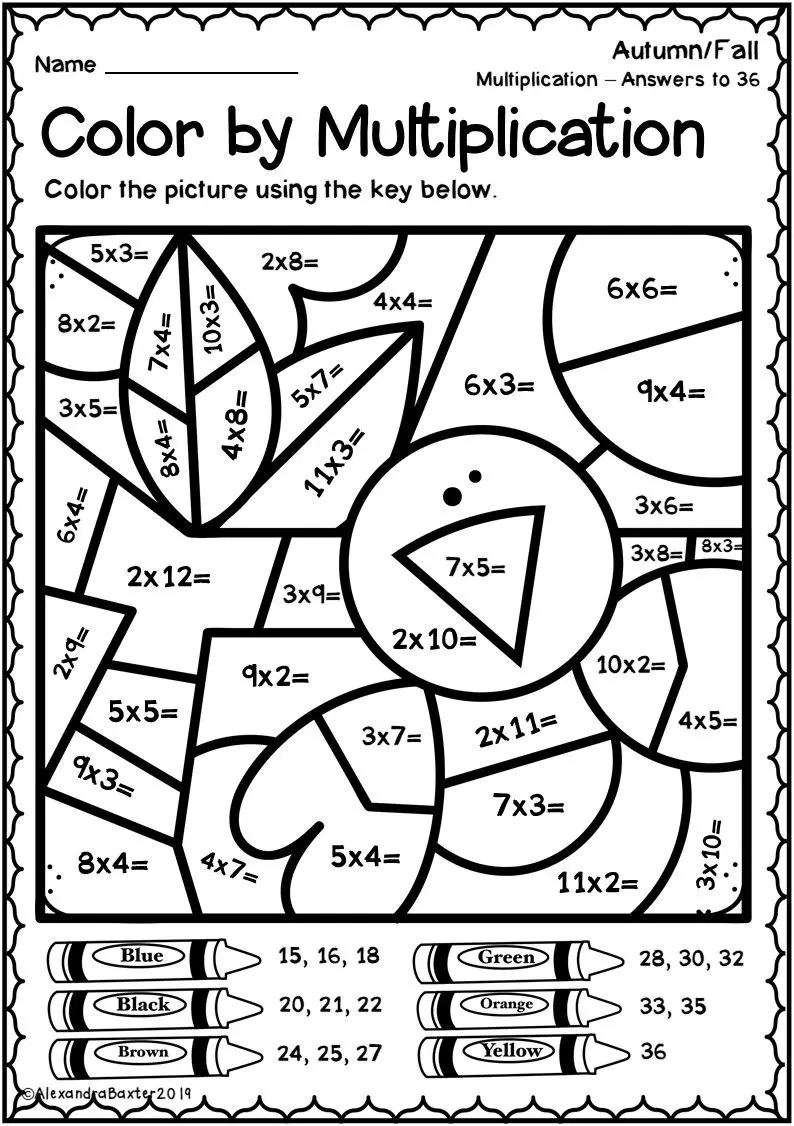 Multiplication Color by Number – 2nd & 3rd Grade coloring page to print
