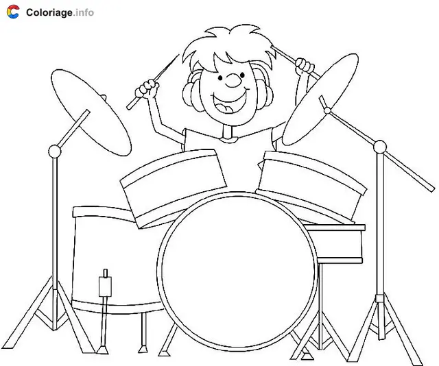 Coloriage Musicien batteur - Métiers & Vie quotidienne à imprimer