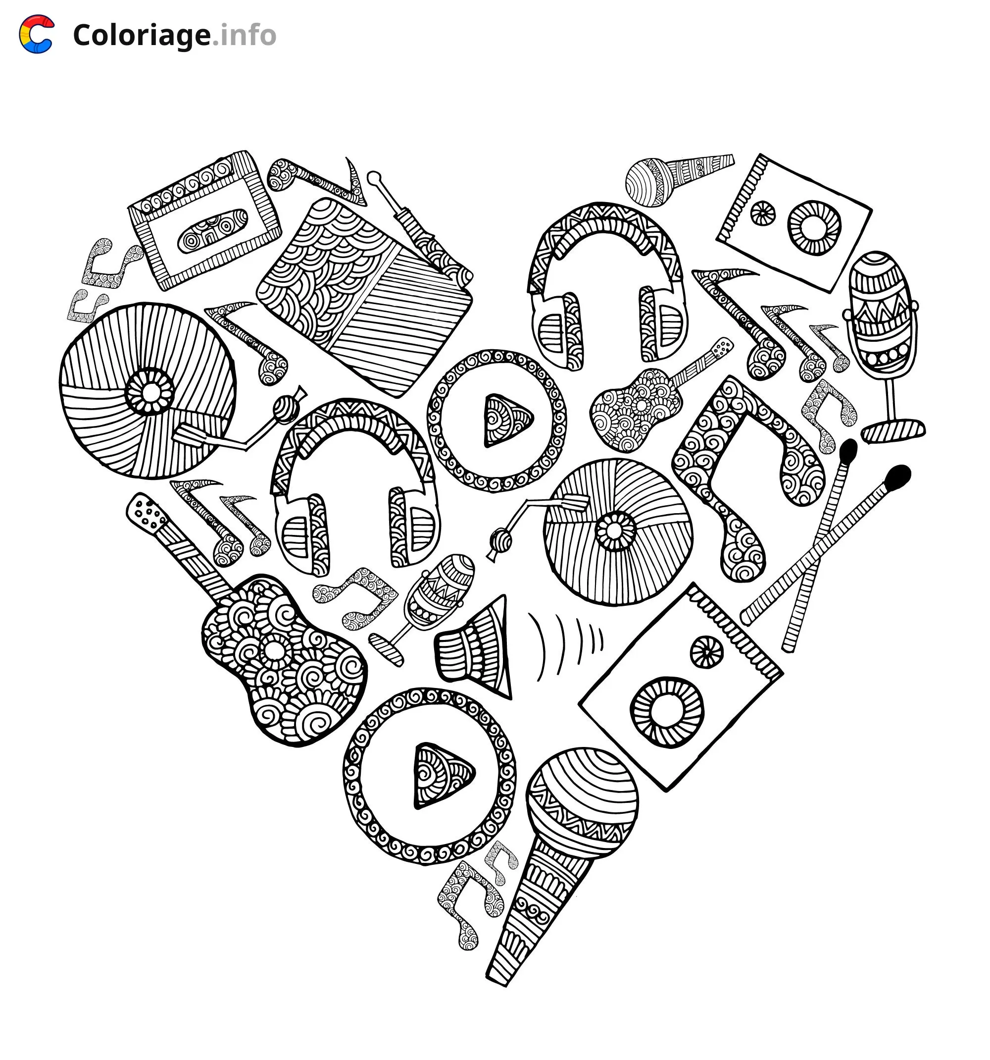 Coloriage Musique en forme de cœur - Musique à imprimer
