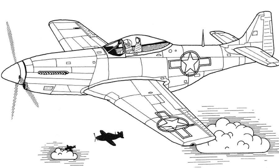 Coloriage Mustang - Avion à imprimer