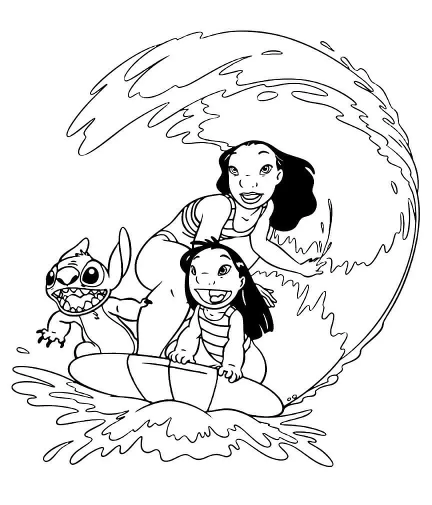 Coloriage Nani Lilo Et Stitch Font Du Surf - Stitch à imprimer
