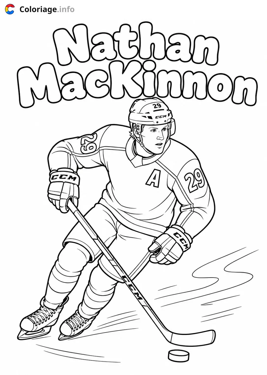 Dibujo de Nathan MacKinnon, jugador de hockey número 29 para colorear