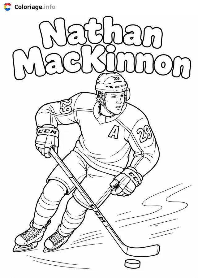 Coloriage Nathan MacKinnon en action sur la glace - Hockey à imprimer